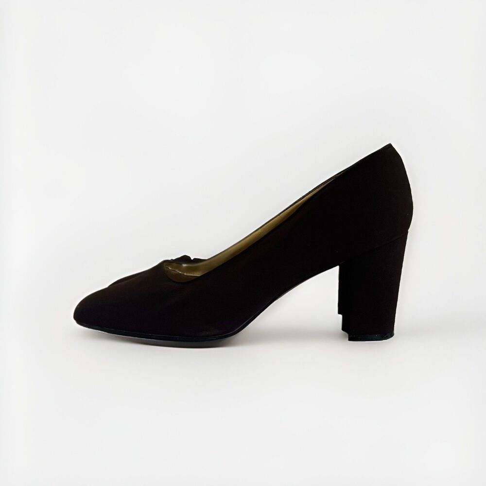VTG Nina Brown Fabric & Leather Square Toe Block Slip On Pumps for Women Size 10